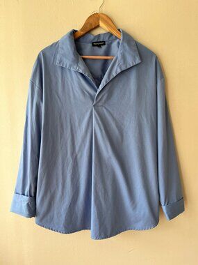 Bundle 2 Pieces XL Pullover Blouse Gray & Blue Long Sleeves Open Split V Neck